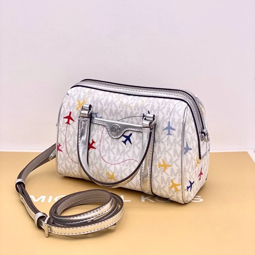 Michael Kors SM Satchel Crossbody Bag MK White Multi - Picture 7 of 11